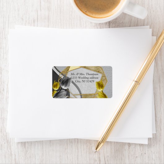 Grijs en Gele tulpen op textuur Etiket (Insitu)