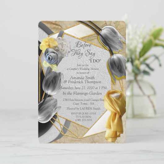 Grijs en Gele tulpen op textuur Kaart (Staand voorkant)