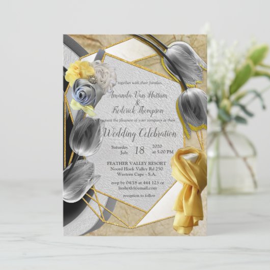 Grijs en Gele tulpen op textuur Kaart (Staand voorkant)