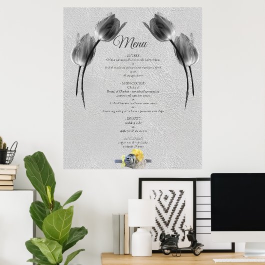 Grijs en Gele tulpen op textuur Poster (Thuiskantoor)