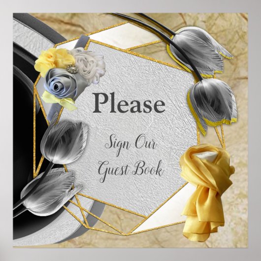 Grijs en Gele tulpen op textuur Poster (Voorkant)