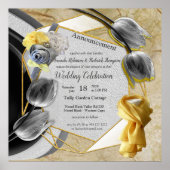 Grijs en Gele tulpen op textuur Poster (Voorkant)