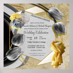 Grijs en Gele tulpen op textuur Poster