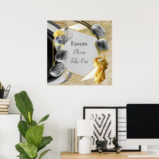 Grijs en Gele tulpen op textuur Poster (Thuiskantoor)