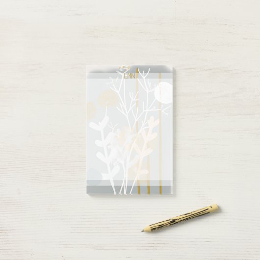 Grijs en goud abstracte botanische minimalistische post-it® notes (Op bureau)