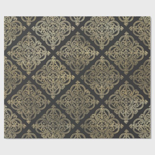 Grijs en goud antiek damast cadeaupapier (Vlak)