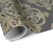 Grijs en goud antiek damast cadeaupapier (Rol Hoek)