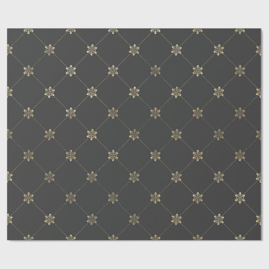 Grijs en Goud  Bloemen Cadeaupapier (Vlak)