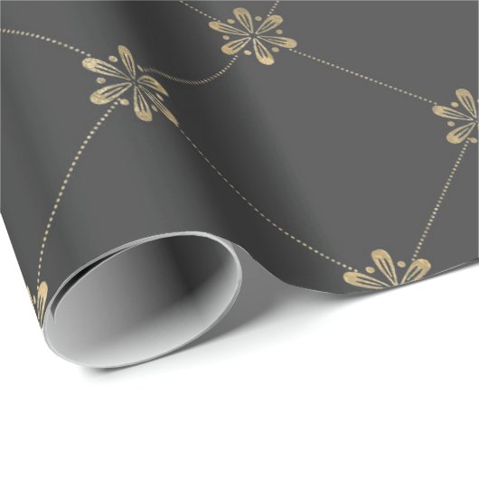 Grijs en Goud  Bloemen Cadeaupapier (Rol Hoek)