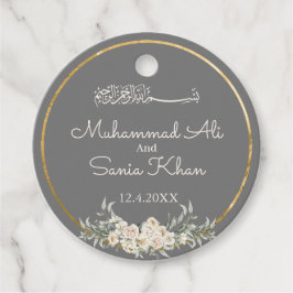 Grijs en Goud Bloemen Islamitische Moslim Bruiloft Bedankjes Labels