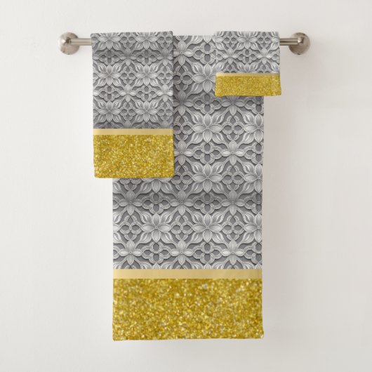 Grijs en goud elegant abstract bad handdoek (Insitu)