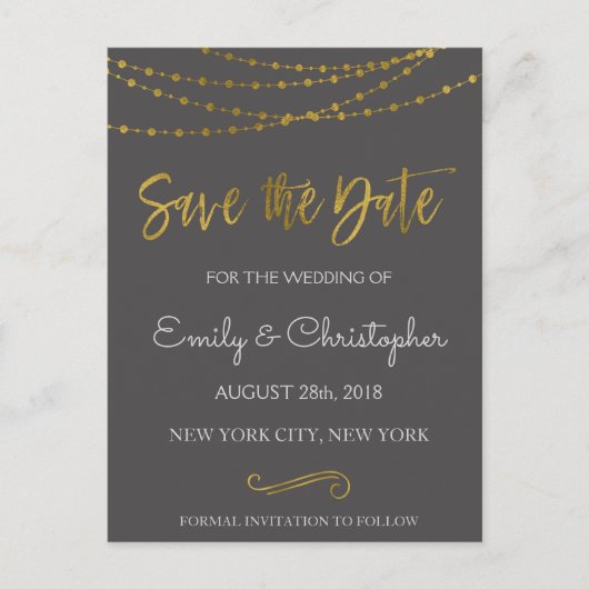 Grijs en goud folie Bewaar de datum Aankondigingskaart (Voorkant)