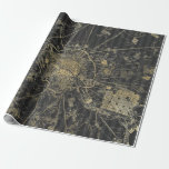 Grijs en goud folie vintage kaart cadeaupapier<br><div class="desc">Grijs en goud antieke kaart inpakpapier.</div>