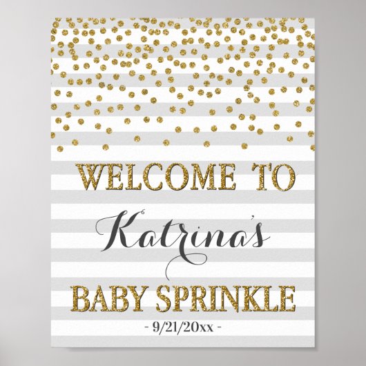 Grijs en Goud Genderneutraal Baby Sprinkle Welkom Poster (Voorkant)