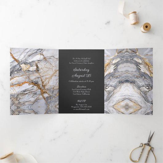 Grijs en Goud Marmer Zoet 16 Feest Uitnodiging (Binnen)