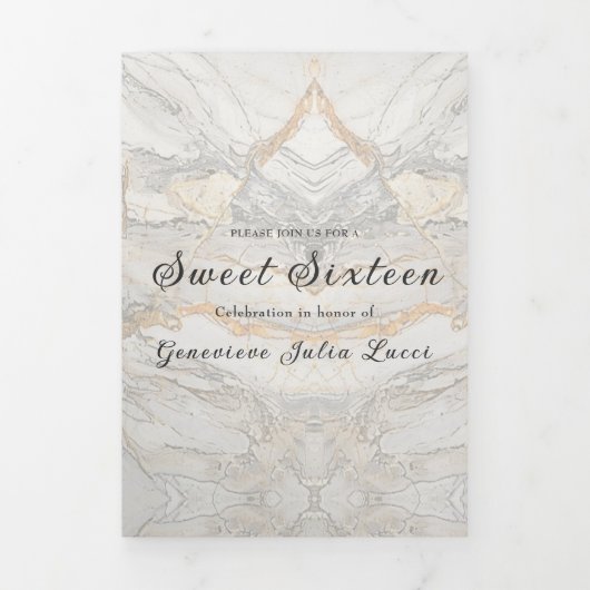 Grijs en Goud Marmer Zoet 16 Feest Uitnodiging (Cover)