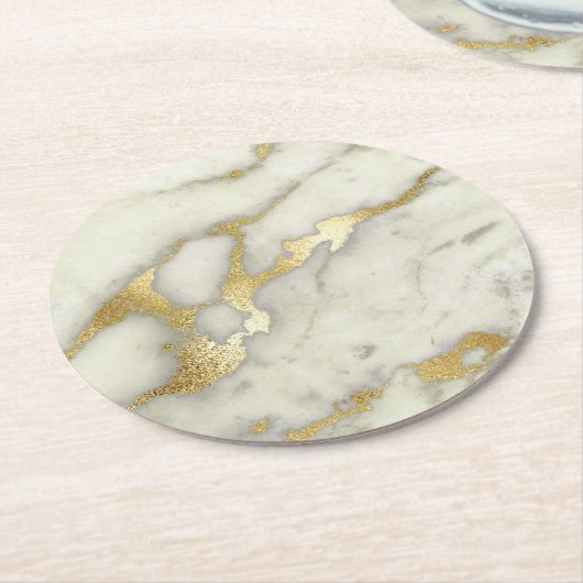 Grijs en goud marmeren steen ronde kartonnen onderzetter (Gebogen)