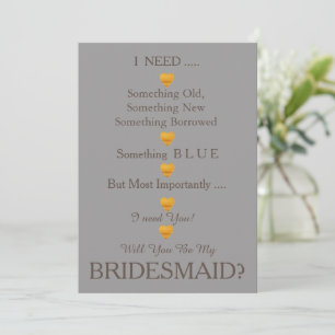 Grijs en Goud met hart word je mijn Bridesmaid I Kaart