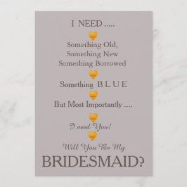 Grijs en Goud met hart word je mijn Bridesmaid Kaart