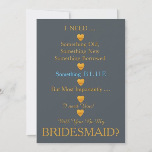 Grijs en Goud met hart word je mijn Bridesmaid Kaart (Voorkant)