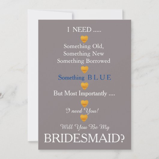 Grijs en Goud met hart word je mijn Bridesmaid Kaart (Voorkant)