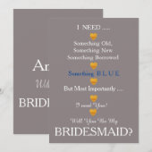 Grijs en Goud met hart word je mijn Bridesmaid Kaart (Voorkant / Achterkant)