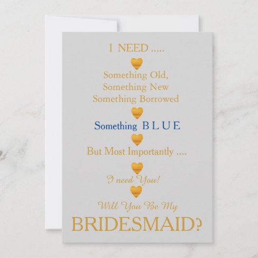 Grijs en Goud met hart word je mijn Bridesmaid Kaart (Voorkant)