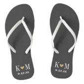 Grijs en Goud Modern Huwelijk Monogram Teenslippers (Voetbed)