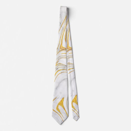 Grijs en Goud Textuur op Chic White Marble Stropdas (Voorkant)