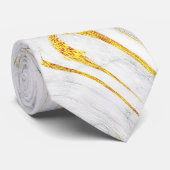 Grijs en Goud Textuur op Chic White Marble Stropdas (Opgerold)