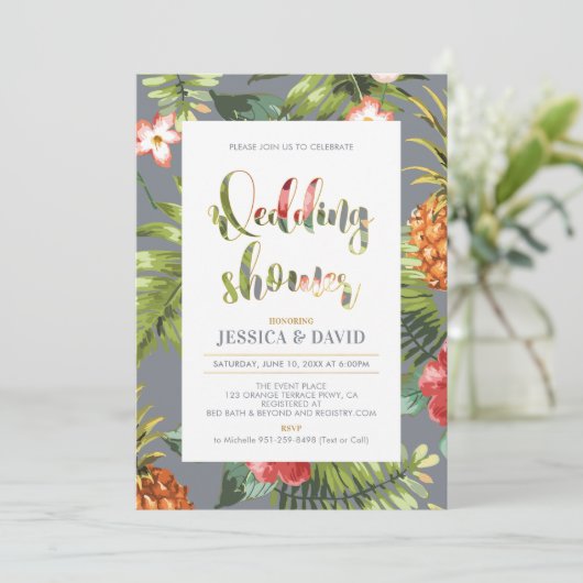 Grijs en goud | Uitnodiging voor zomerweddenschapp (Staand voorkant)