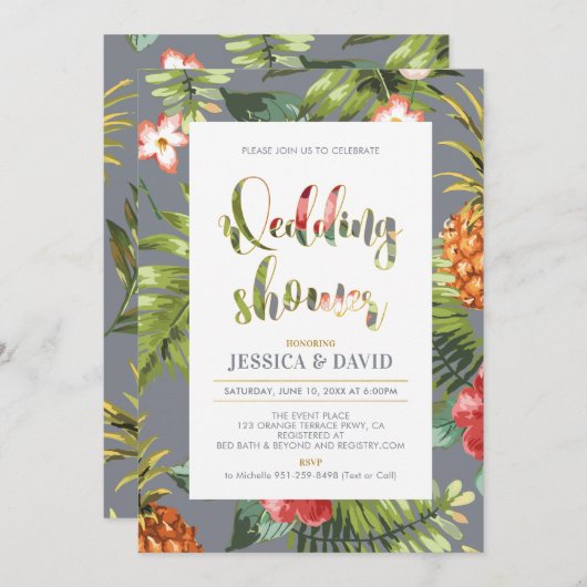 Grijs en goud | Uitnodiging voor zomerweddenschapp (Voorkant / Achterkant)