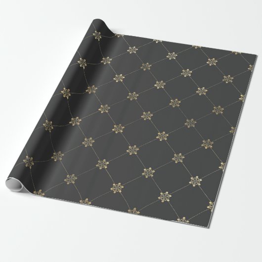 Grijs en goud vintage bloem cadeaupapier (Uitgerold)