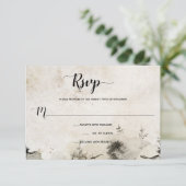 Grijs en Goud Waterverf Alpine Mountain Bruiloft | RSVP Kaartje (Staand voorkant)