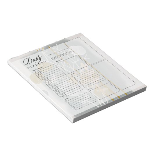 Grijs en gouden abstract botanisch dagplanner notitieblok (Schuin)