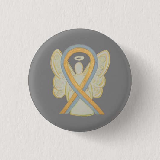 Grijs en Gouden Bewustzijnslint Aangepaste Engel P Ronde Button 3,2 Cm (Voorkant)
