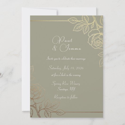 Grijs en gouden bloemen bruiloft uitnodiging (Voorkant)