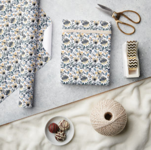 "Grijs en Gouden Bloemen Cadeaupapier
