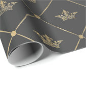 Grijs en gouden folie Parijse kroon Cadeaupapier (Rol Hoek)