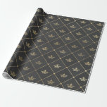 Grijs en Gouden Folie Paris Crown Cadeaupapier<br><div class="desc">Grijs en goud kroonpatroon inpakpapier.</div>