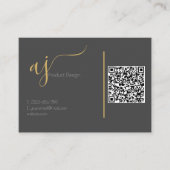 Grijs en gouden monogram QR-code visitekaartje (Voorkant)