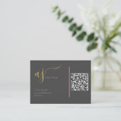 Grijs en gouden monogram QR-code visitekaartje (Staand voorkant)