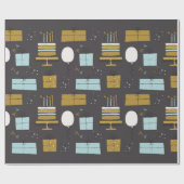 Grijs en Gouden Schattige Geïllustreerd Verjaardag Cadeaupapier (Vlak)