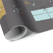 Grijs en Gouden Schattige Geïllustreerd Verjaardag Cadeaupapier (Rol Hoek)