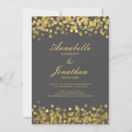 Grijs en Gouden Twinkle Moderne Huwelijksuitnodigi Kaart (Voorkant)