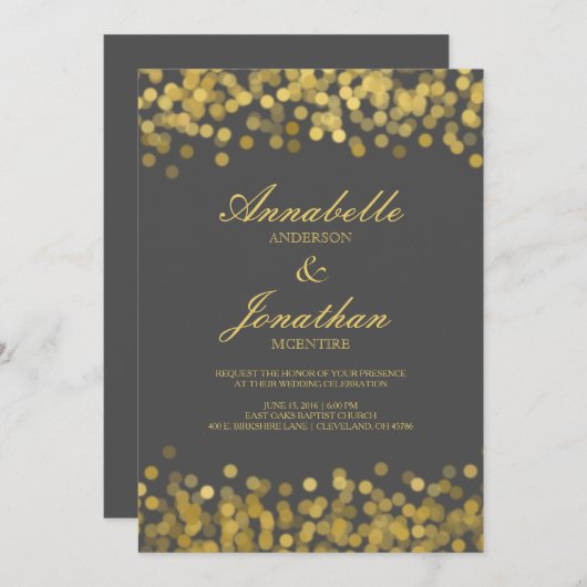 Grijs en Gouden Twinkle Moderne Huwelijksuitnodigi Kaart (Voorkant / Achterkant)