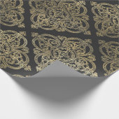 Grijs en gouden vintage damast cadeaupapier (Hoek)