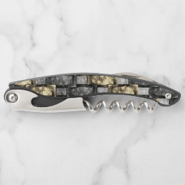 Grijs en gouden vlek, rechthoekige stukken, met ca kurkentrekker