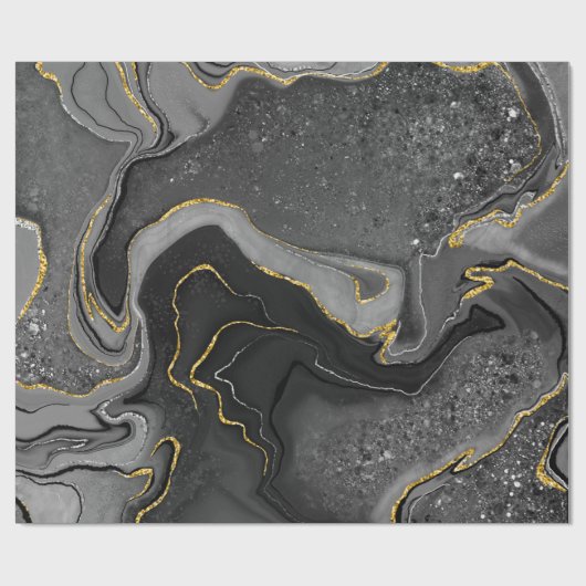 Grijs en goudmarmerontwerp cadeaupapier (Vlak)