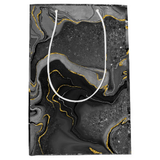 Grijs en goudmarmerontwerp medium cadeauzakje